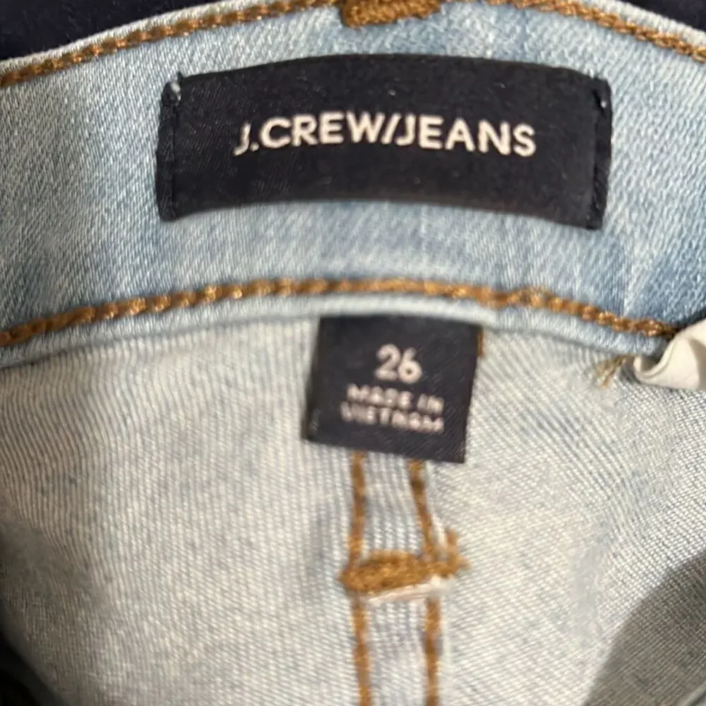 J Crew Fair Trade Certified Light Wash Button Fly Front Raw Hem Skinny Jeans 26